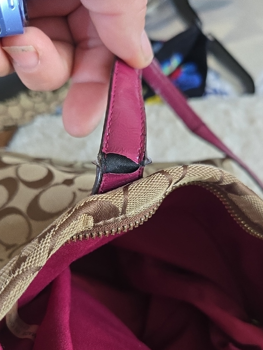 Coach Signature Canvas Tote with Fuchsia Leather Trim - Picture 10 of 12